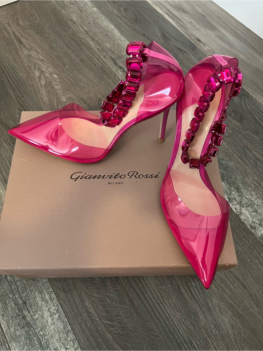 Gianvito Rossi Hot Pink Jeweled PVC Pointed-Toe Pumps 105MM